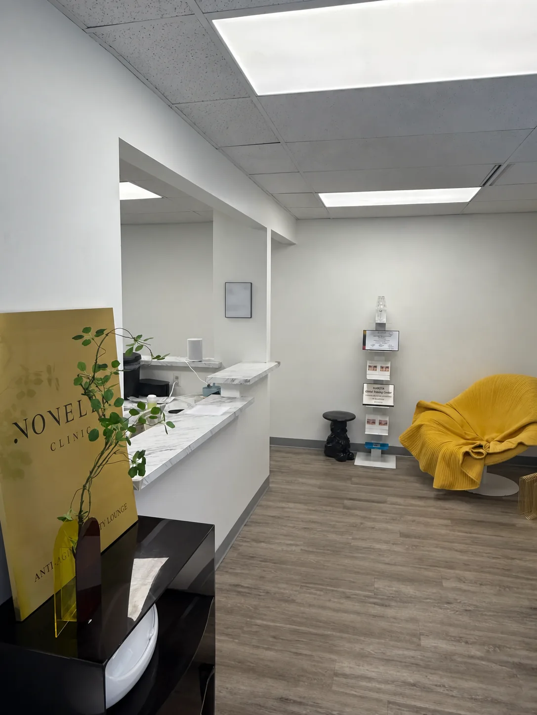 Reception area at Novella Aesthetic Clinic in Kirkland